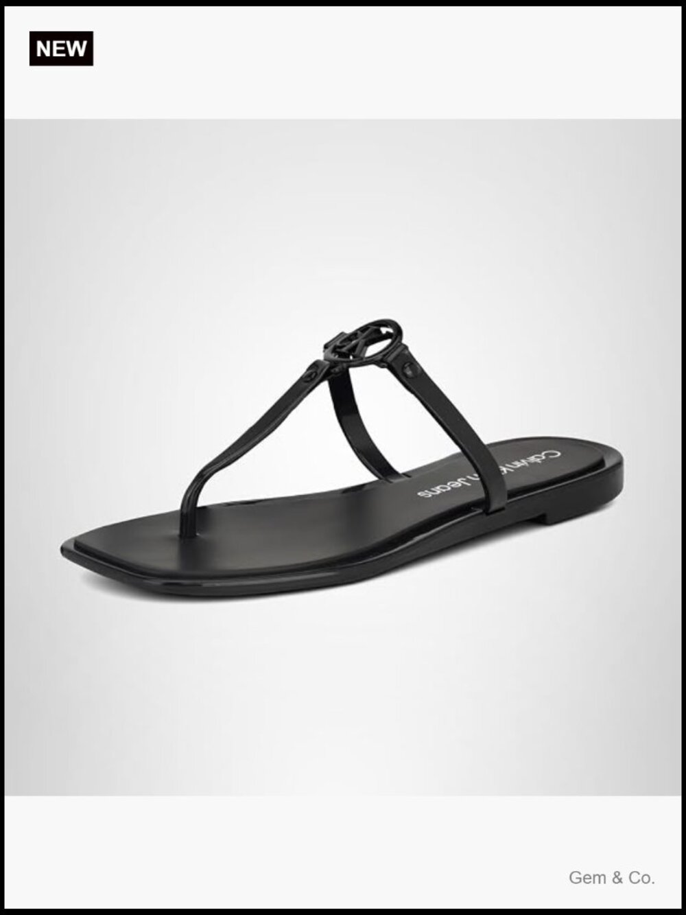 Chic CK Logo Sandals, Open Square Toe, Slip-On, Flat Thong Style
